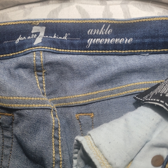 7 For All Mankind Gwenevere Blue Waters Mid Skinny Frayed Denim Jean - Picture 8 of 11